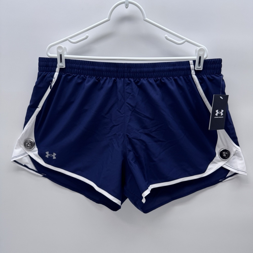 Under Armour Shorts Womens XL Blue UA Fly By 3 In Lined Pockets Drawstring Mesh